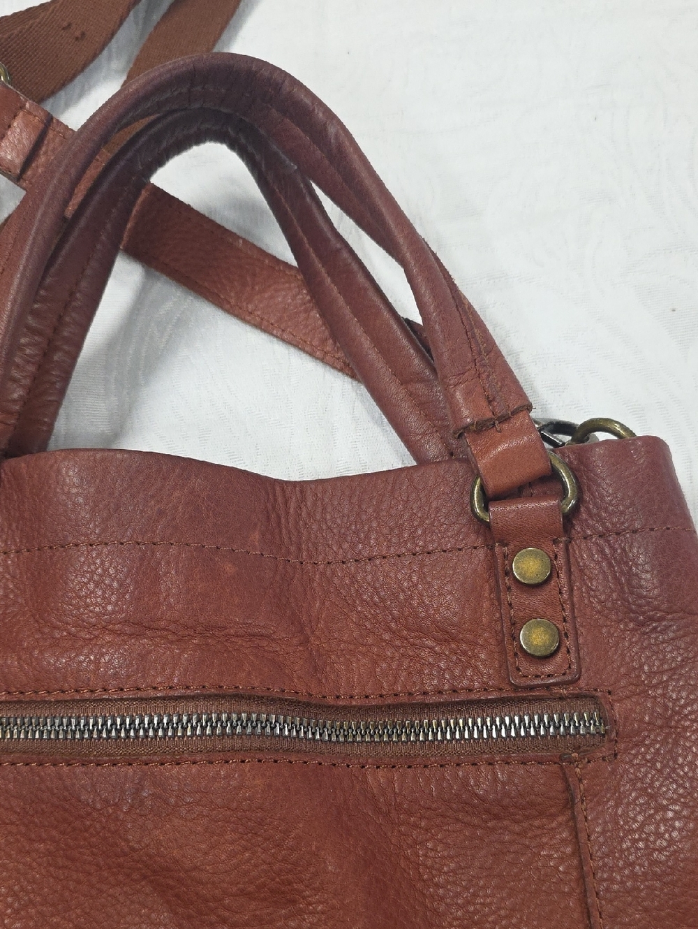 American Leather Co. Convertible Leather Satchel Crossbody Bag Cognac Brown - Picture 8 of 12